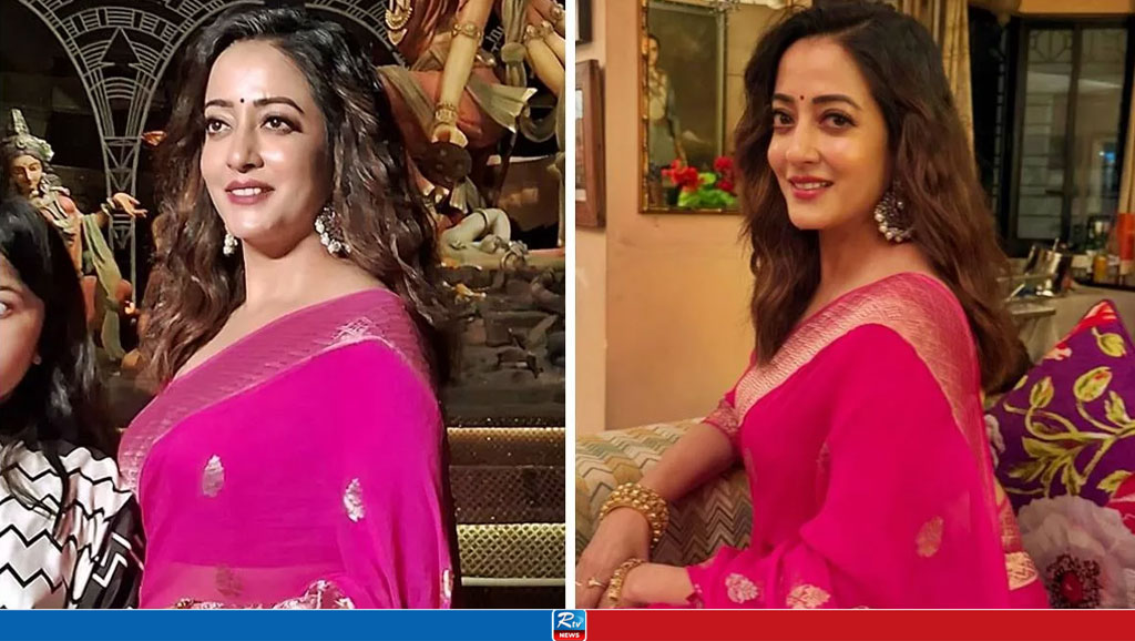 Raima Radiates Elegance in Pink Banarasi During Durga Puja Celebrations